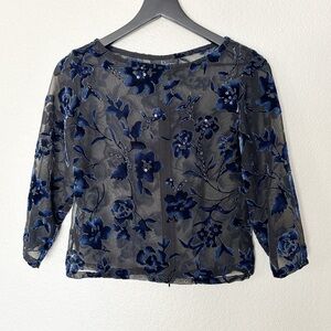 Velvet Burnout Sheer Floral Womens Top Romantic Goth Night Luxe Whimsigoth Sz 4P
